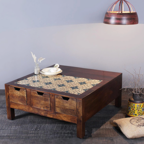 Kolam handpainted Solid Wood Coffee Table