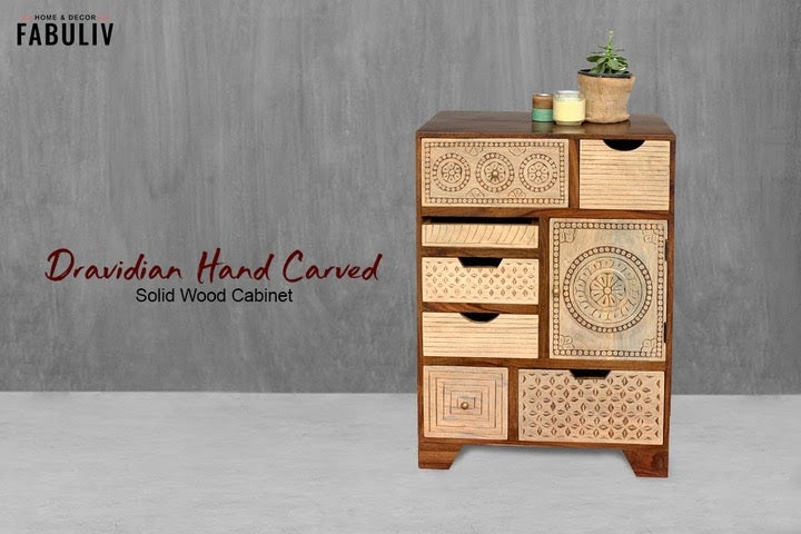 wooden chest of drawers - handcarved 