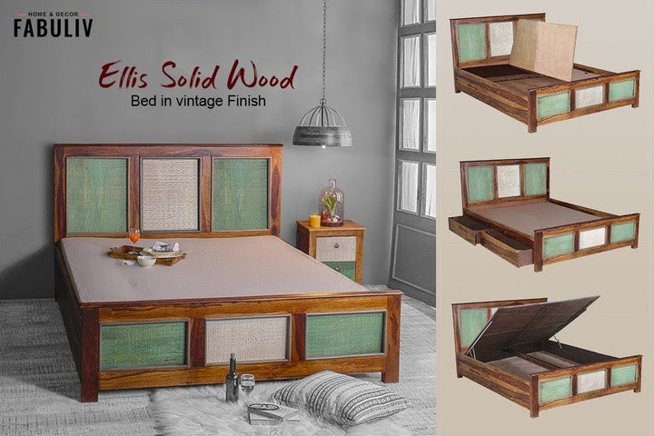 vintage wooden bed with storage