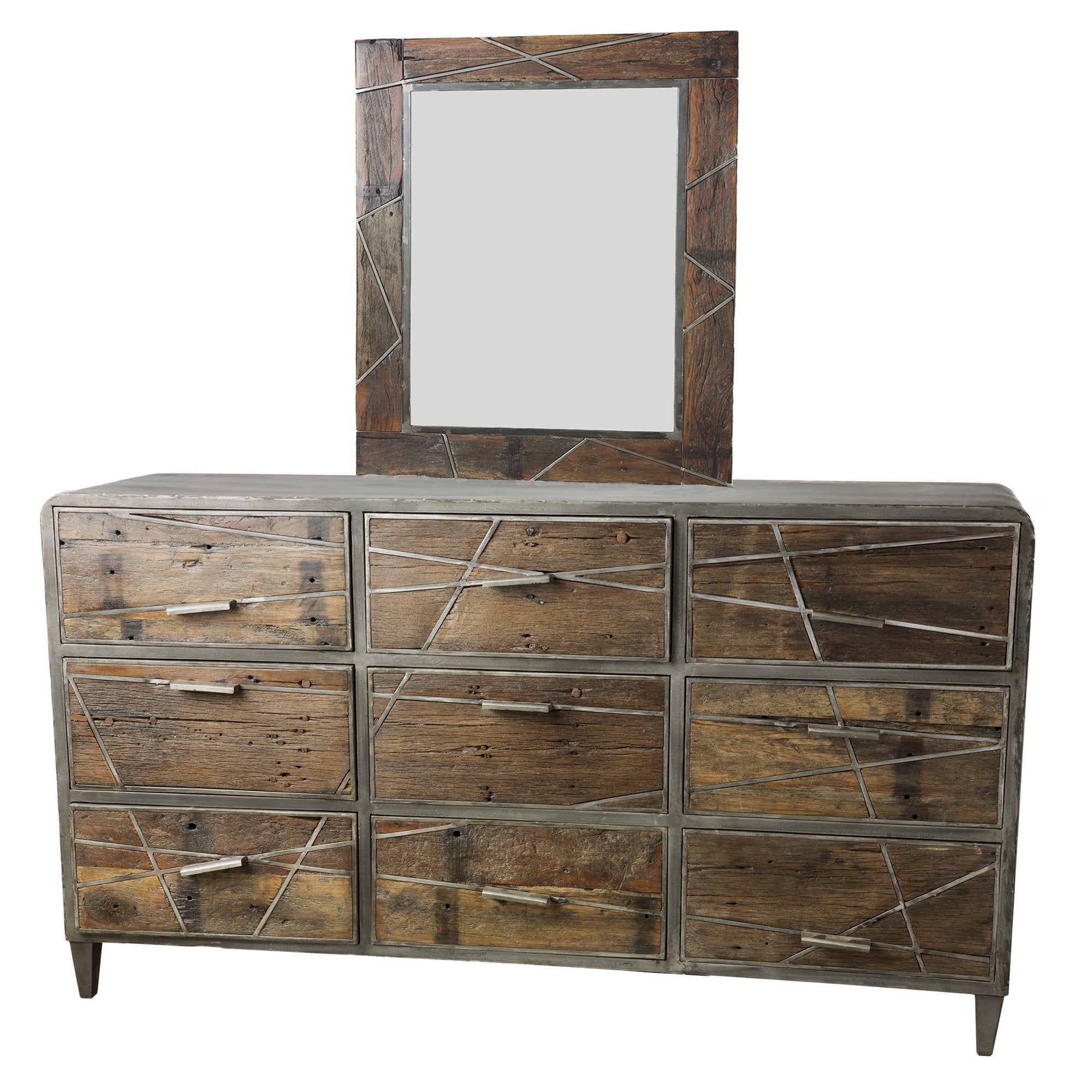 Rustic Reclaimed Wood Dresser Iron Geometric Inlay Barnaby S Loft