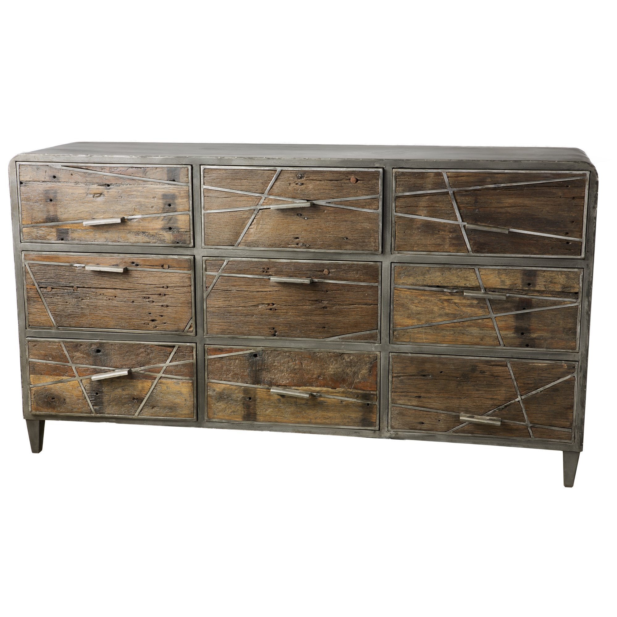 Rustic Reclaimed Wood Dresser Iron Geometric Inlay Barnaby S Loft