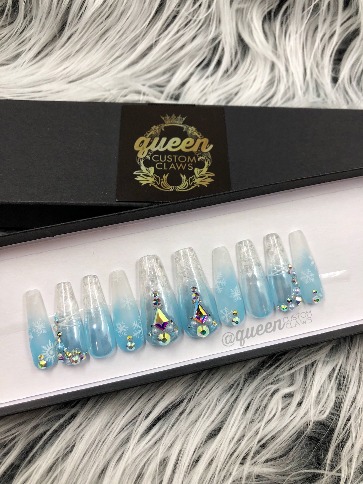 Ice Queen, cracked ice Press on Nails – Queen Custom Claws
