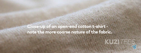 Close-up of an open-end cotton t-shirt - note the more coarse nature of the fabric.