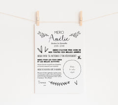 Affiche De Remerciement Educatrice Floral Noir Blanc Momyboutique