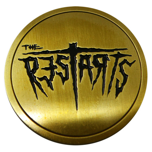 The Restarts - Logo - Bronze on Black - 1.5” Enamel Pin