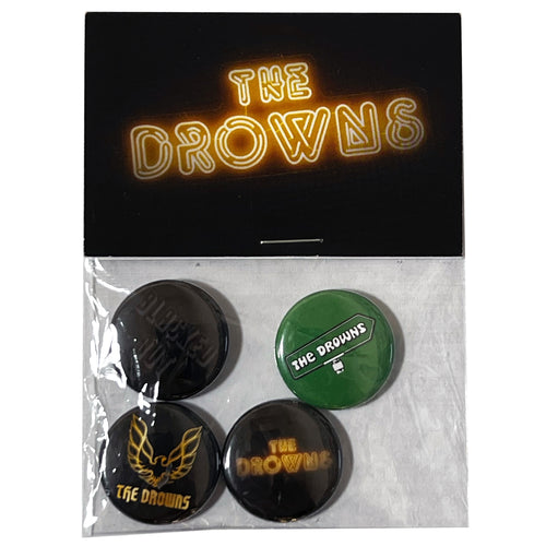 The Drowns - Blacked Out - 4 x 1" Button Pack in Bag w/ Hang Card