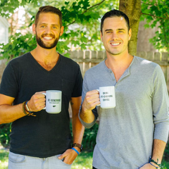 Ben Higgins and Riley Fuller with Moon and Lola Generous Coffee Mugs