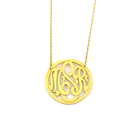 Sample "MSR" Cheshire Handcut Monogram Rimmed Script Necklace