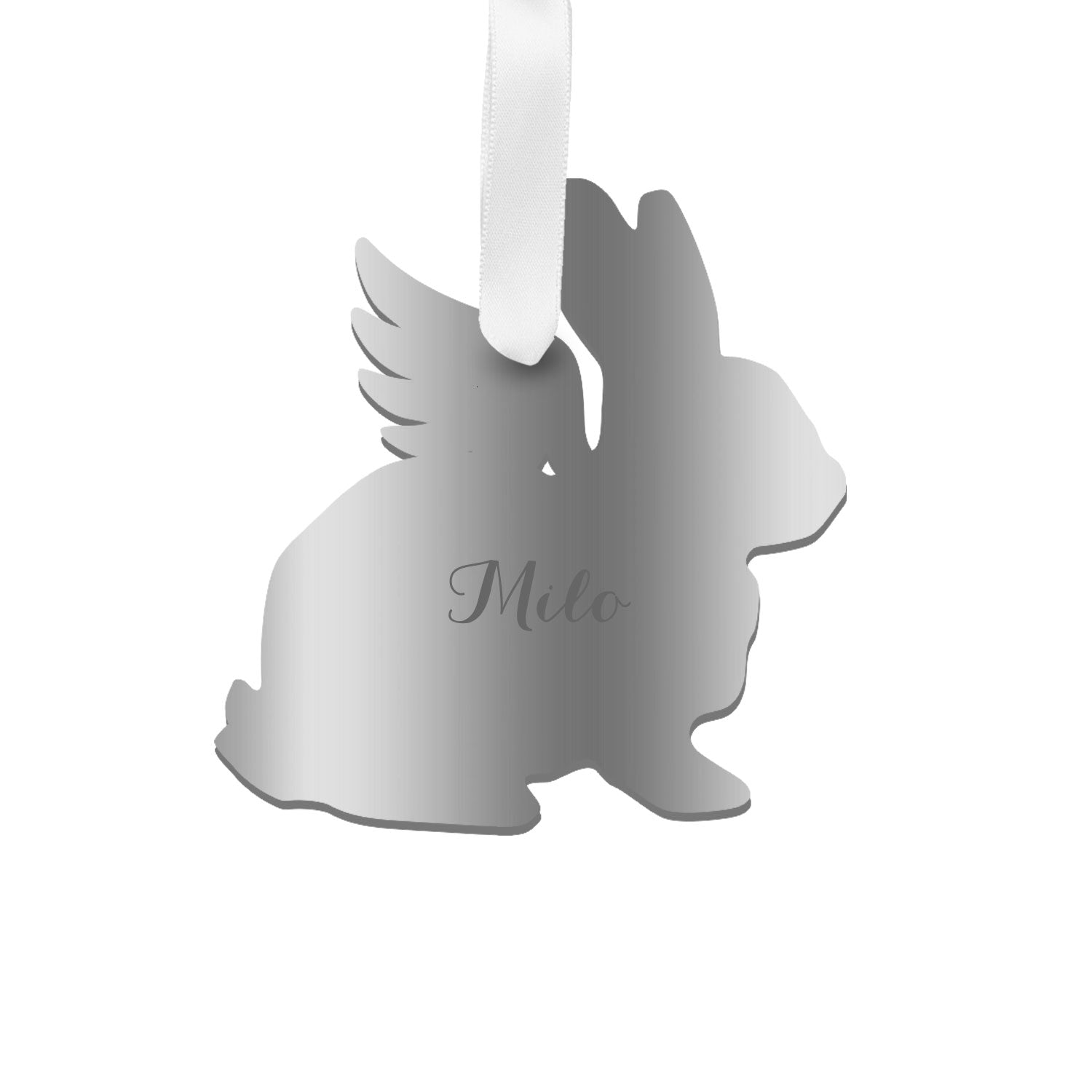 Moon and Lola - Personalized Angel Rabbit Ornament with wings in silver