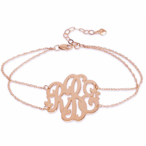 Rose Gold Monogram Double Chain Bracelet Script Font - #edwardterrylandscape