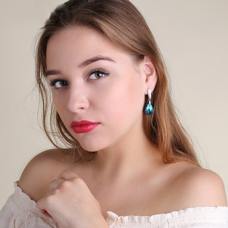 Sublimes Boucles d'Oreilles Goutte d'Eau Bleu