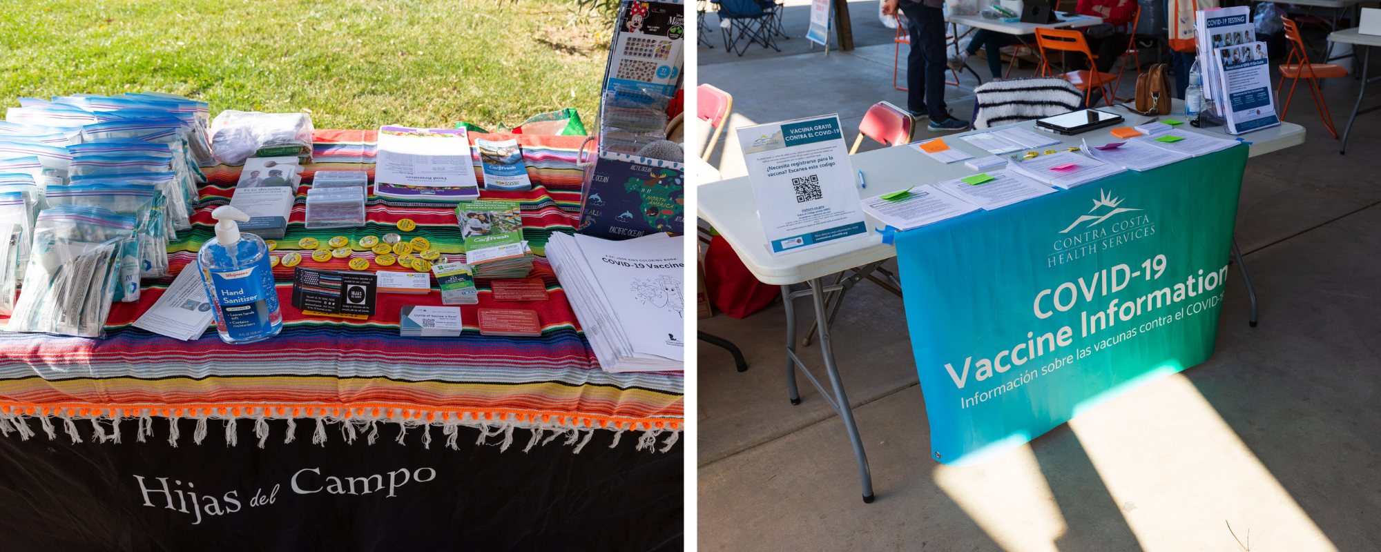 Hijas del Campo informational table and vaccination clinic table with banner