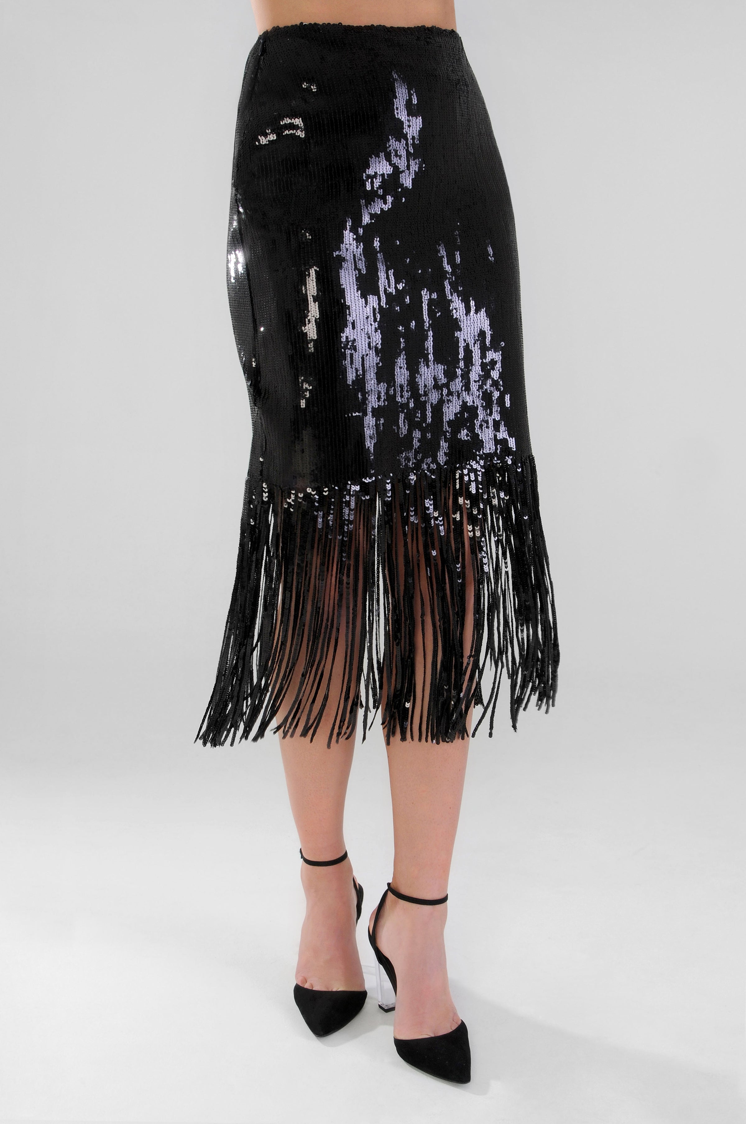 black sequin tassel skirt