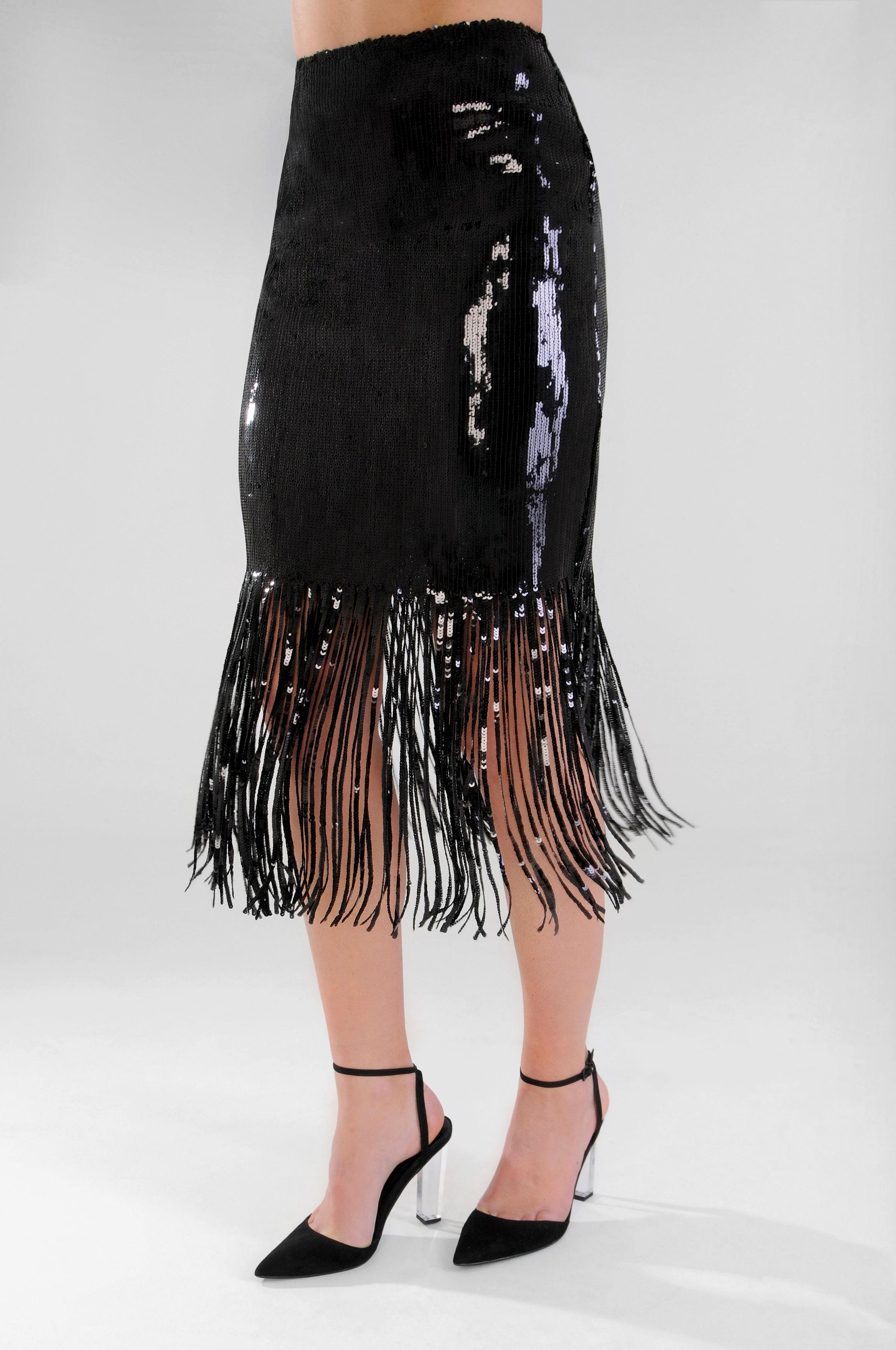 black sequin tassel skirt