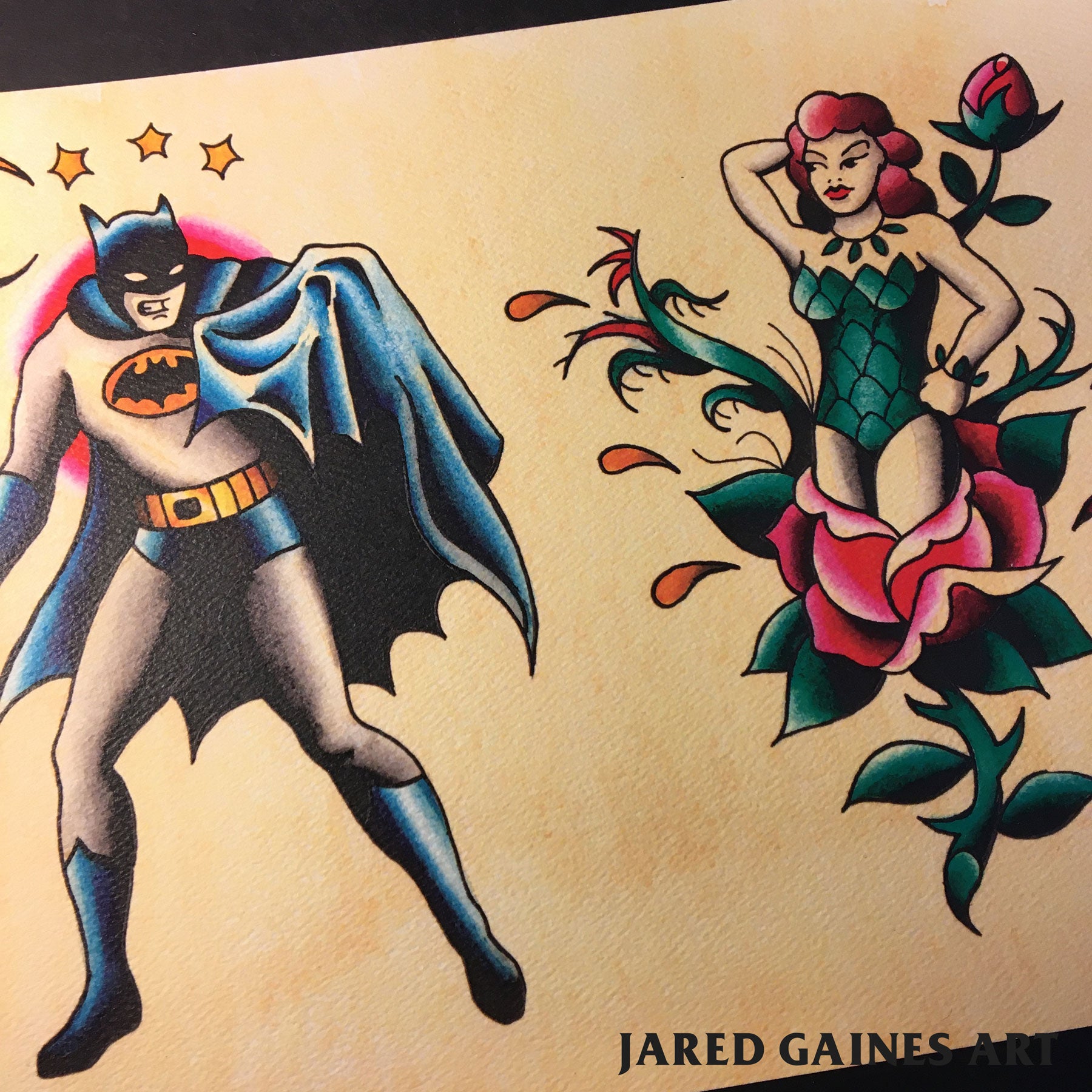 Batman and Poison Ivy Tattoo Flash Print – Jared Gaines Art