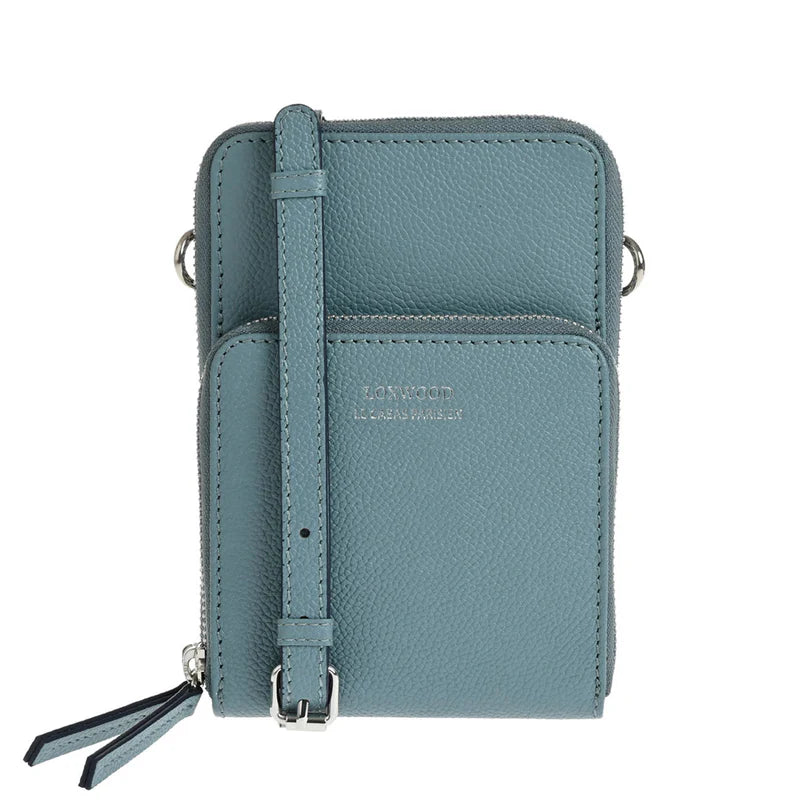 Telephone bandoliere bag by Loxwood in "Ocean Blue" with shoulder strap