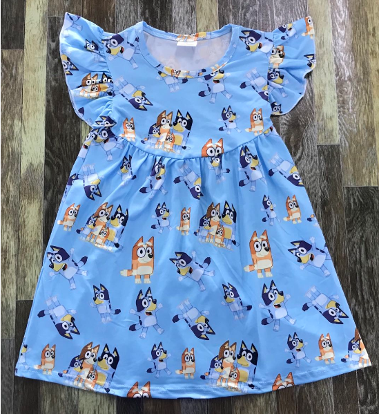 Bluey Flutter Sleeve Dress – Sparkling Unicorn Children's Boutique