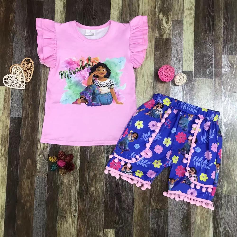 Mirabel Pink Pom Pom Shorts Outfit – Sparkling Unicorn Children's Boutique