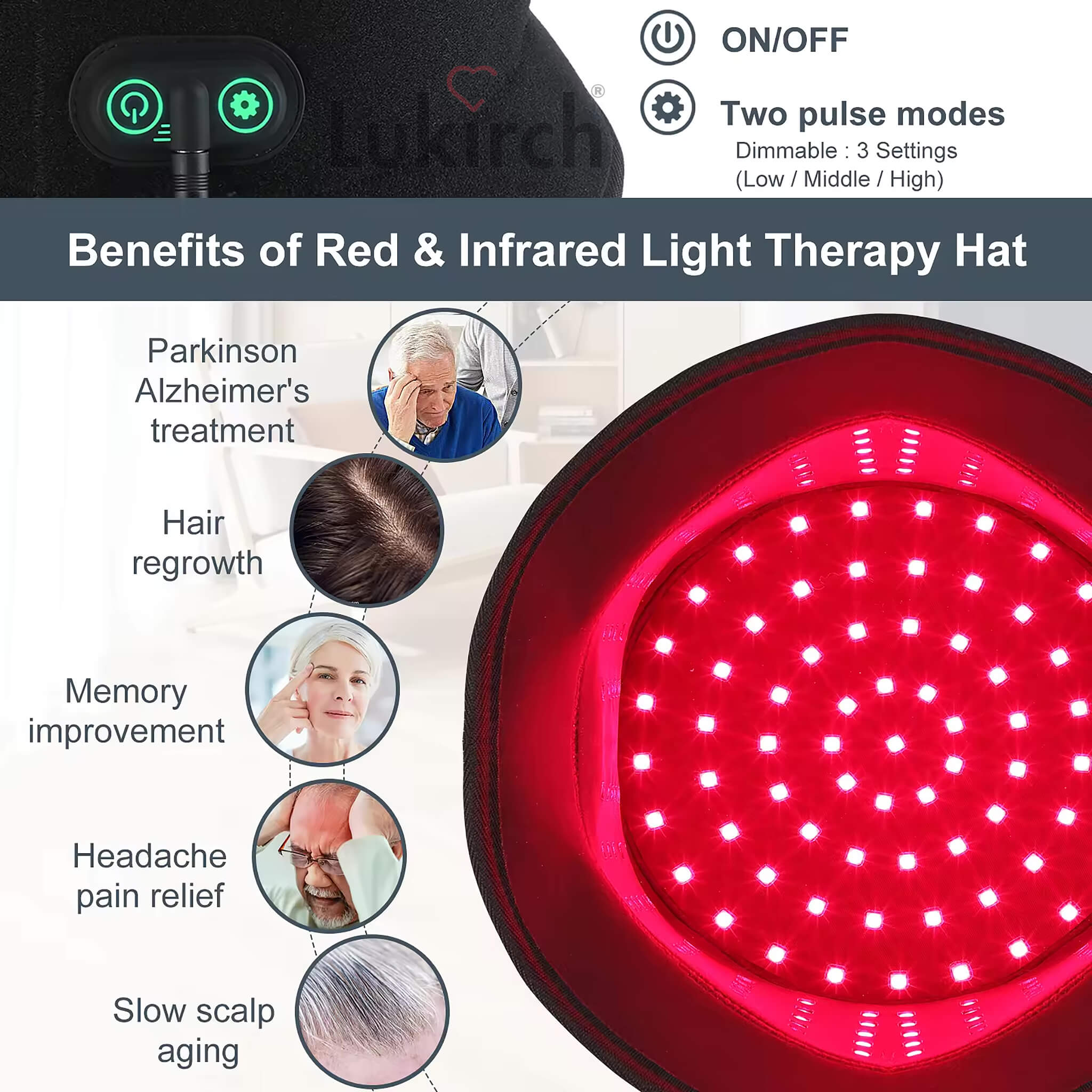 210 led red infrared light therapy device cap hat for parkinson alzheimer's treatment and hair regrowth, memory improvement