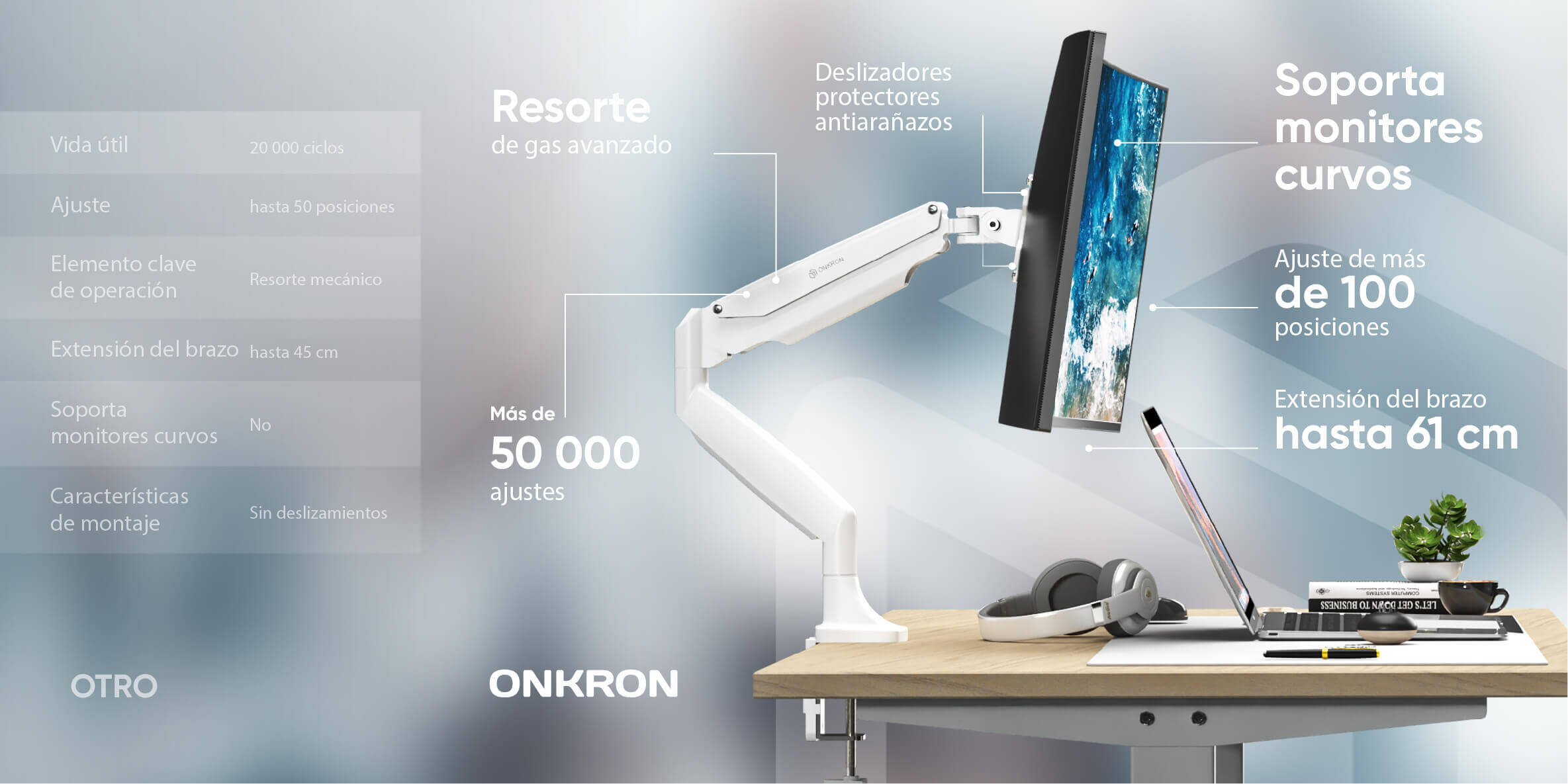 ONKRON Soporte para monitor de 13 a 32 pulgadas de hasta 9 kg, blanco G100-W