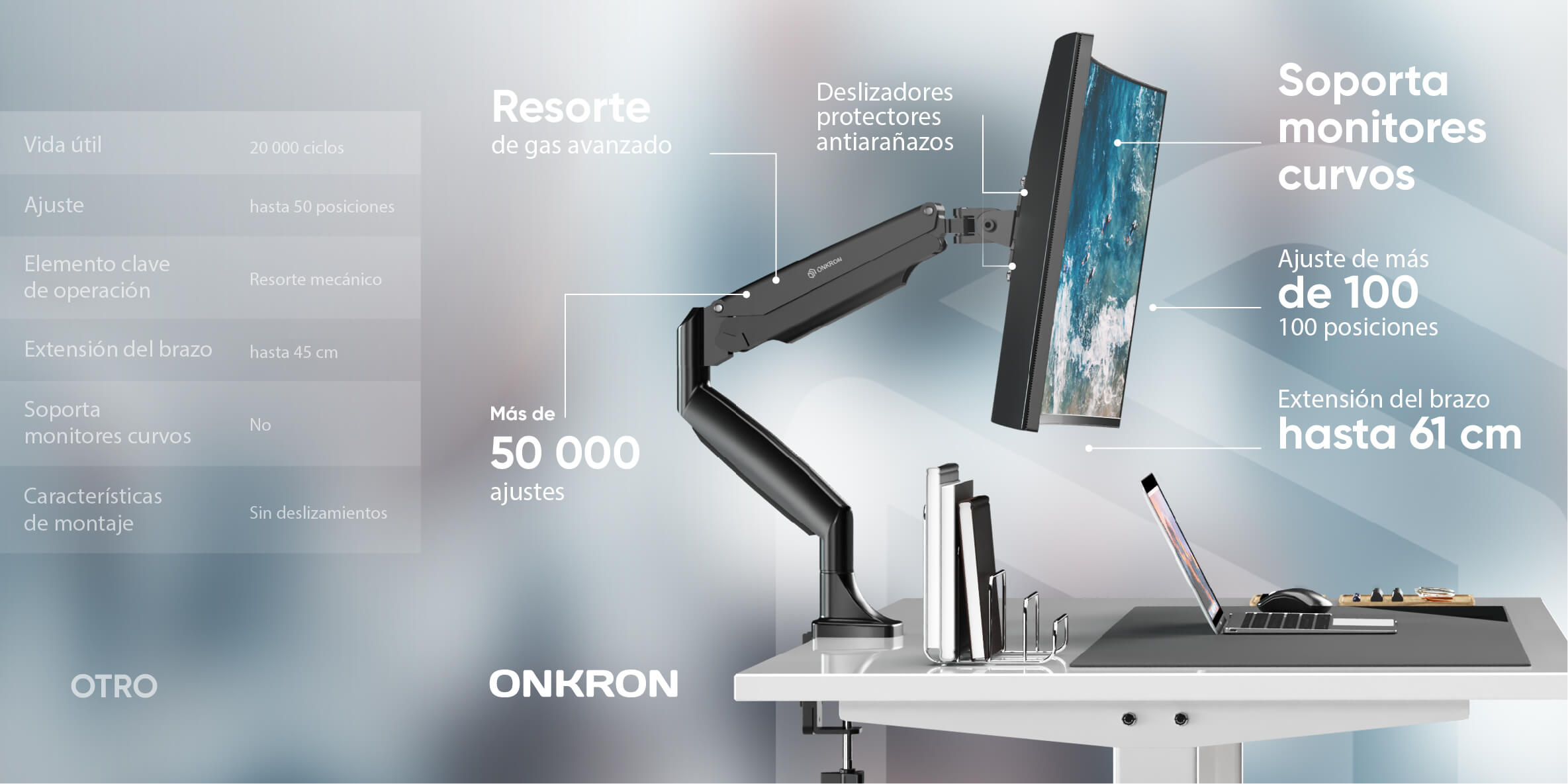 ONKRON Soporte de brazo articulado para Monitor 13-32, peso max. 9 kg, negro G100-B