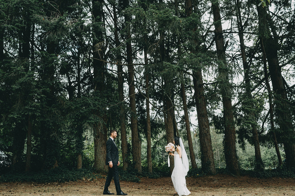 Wedding Couple in Forest First Look