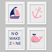 Nautical Prints Baby Decor No Wake Zone Whale Ship Wheel Nautical