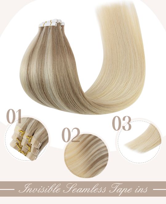 Invisible Seamless Tape in Virgin Human Hair Extensions Balayage Blond –  Hetto Human Hair