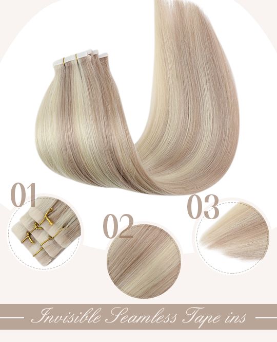 Invisible Seamless Tape in Virgin Human Hair Extensions Blonde Highlig ...