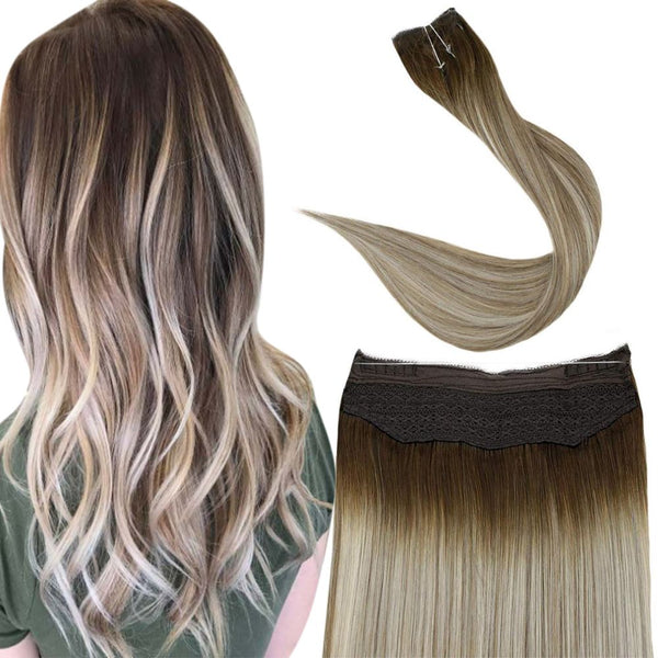 Invisible Wire Halo Hair Human Extensions No Glue Balayage Brown Highl –  Hetto Human Hair