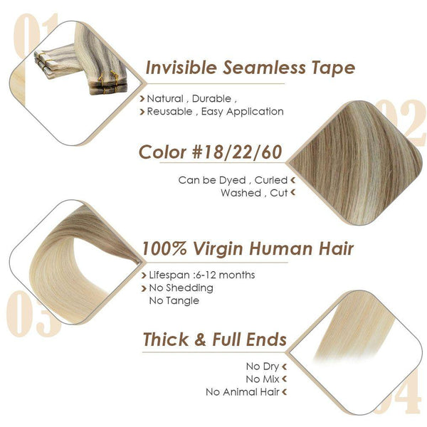 Invisible Seamless Tape in Virgin Human Hair Extensions Grey Blonde Hi –  Hetto Human Hair