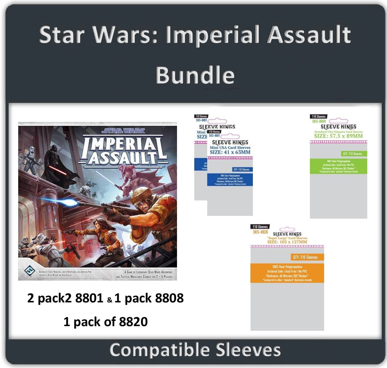 "Star Wars: Imperial Assault" Compatible Sleeve Bundle (8801 X 2 + 8808 X 1 + 8820 X 1)