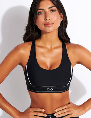 Alo Yoga womens Airlift Intrigue Polka Dot Bra Yoga Shirt, Black