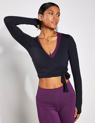 Women Long Sleeve Yoga Shirt Half-Zip Built in Bra Crop Tops