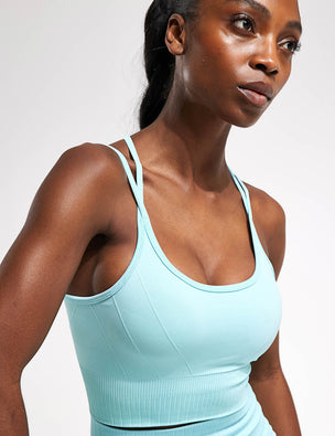 Reebok Training Lux medium support strap back sports bra in lime