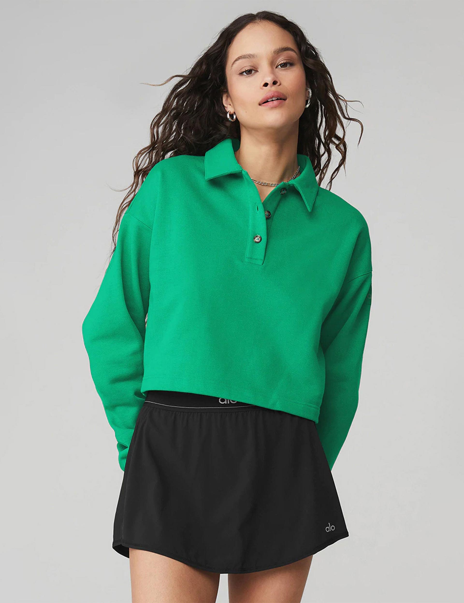 Alo Yoga Polo Henley Fleece Sweater In Green | ModeSens