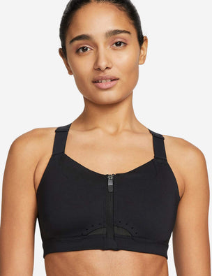 Nike Training Dri-FIT Swoosh zip-front medium-support bra in gray