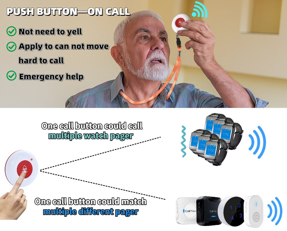 CallToU Tuya Smart Wireless Caregiver Pager Système de bouton d'appel Système d'alerte d'urgence