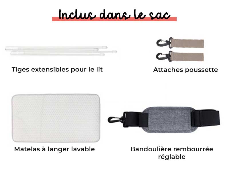 Accessoires inclus avec le sac a langer lit integre