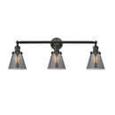 Cone Bath Vanity Light shown in the Matte Black finish with a Plated Smoke shade