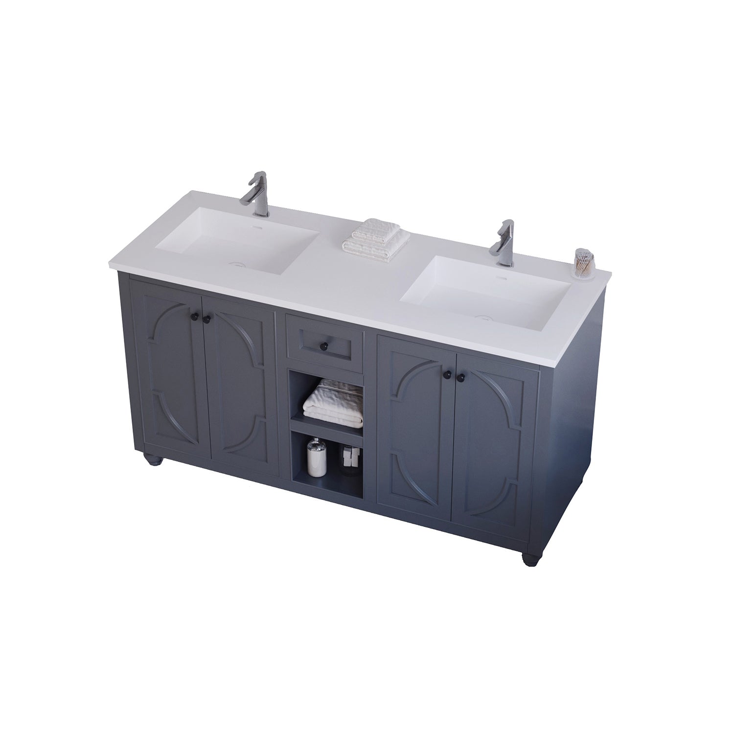 Laviva Odyssey 60" Maple Gray Double Sink Bathroom Vanity with Matte White VIVA Stone Solid Surface Countertop 313613-60G-MW