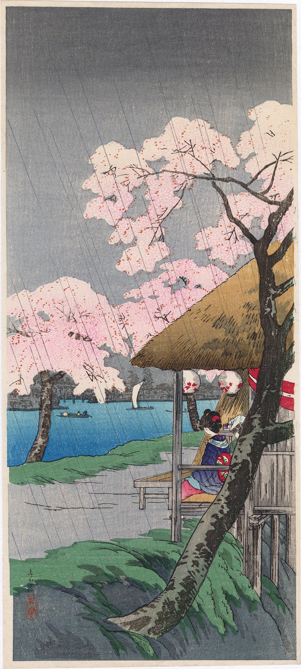 Takahashi Hiroaki (Shôtei) 高橋松亭 弘明: Cherry Blossoms on the Sumida River in Rain