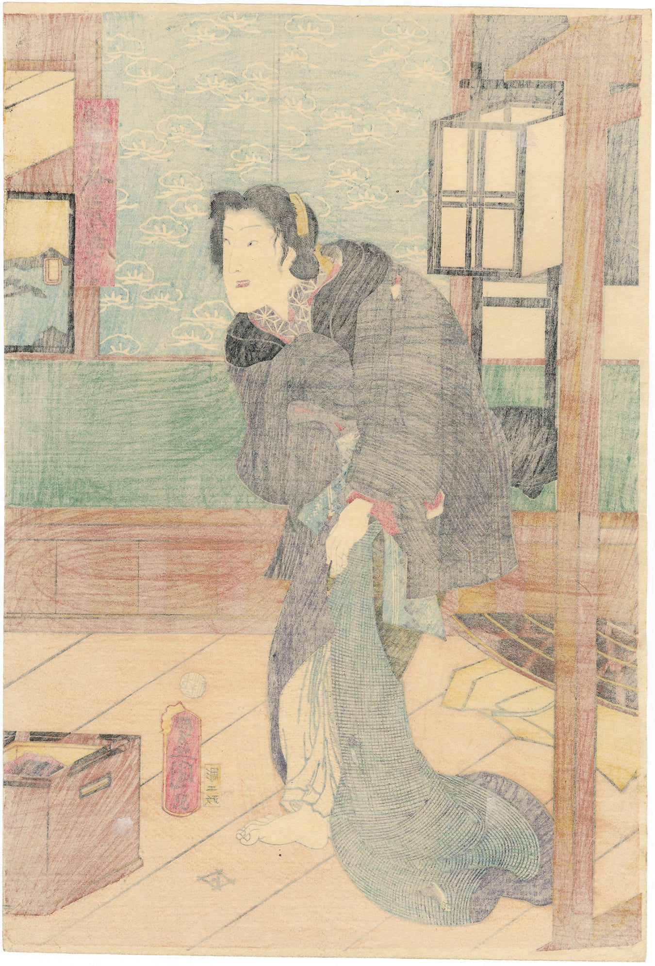 Kunisada Extortion Scene From The Kabuki Play Izayoi Seishin Egenolf Gallery Japanese Prints