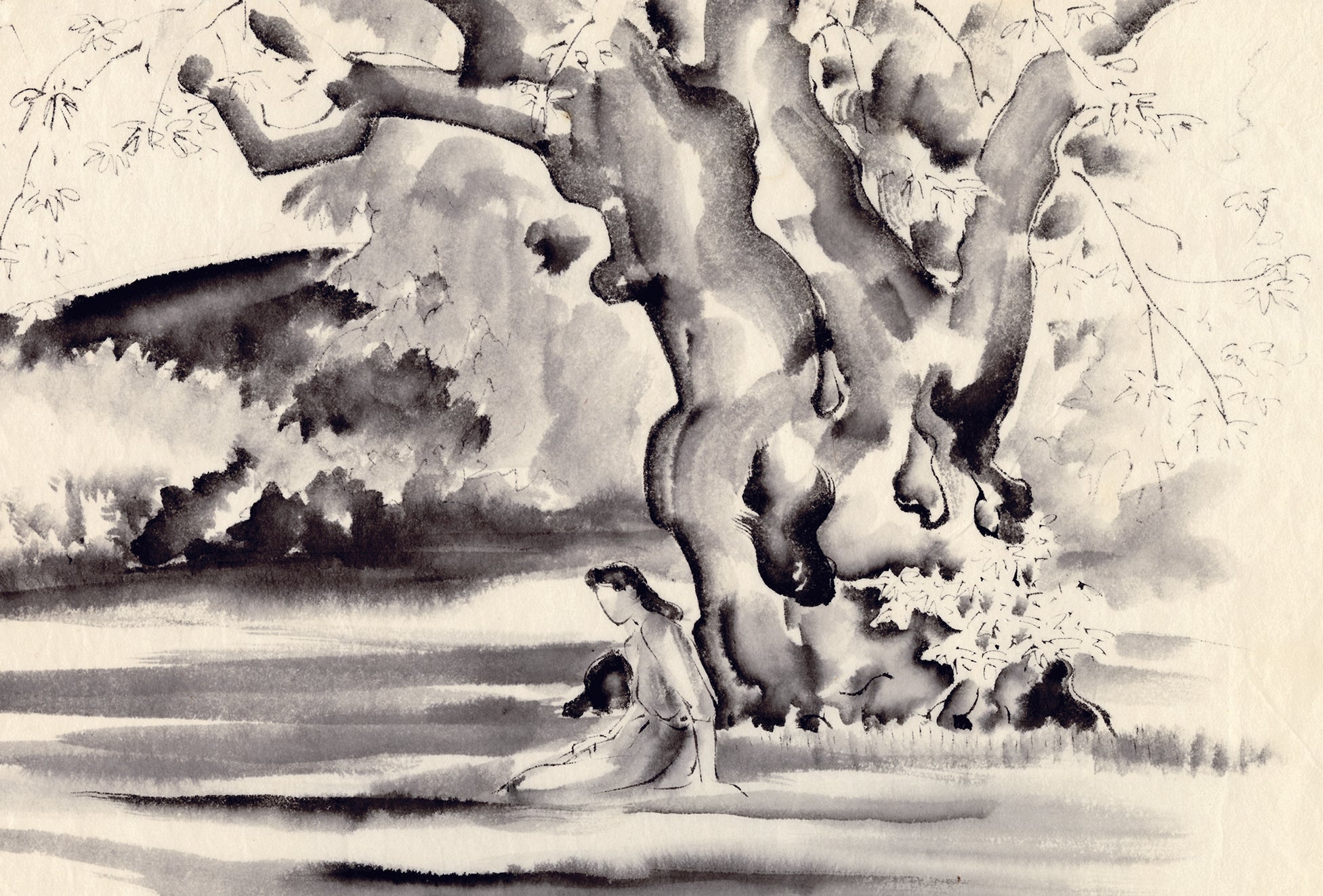 Obata Woman Seated Beneath A Large Tree Sold Egenolf Gallery Japanese Prints
