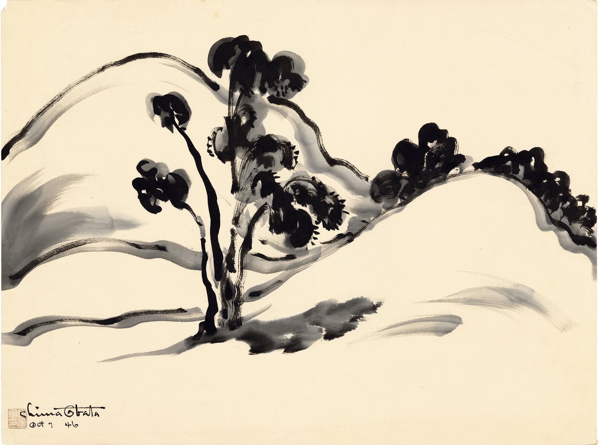 小畑 木と丘のある風景 販売 Egenolf Gallery Japanese Prints