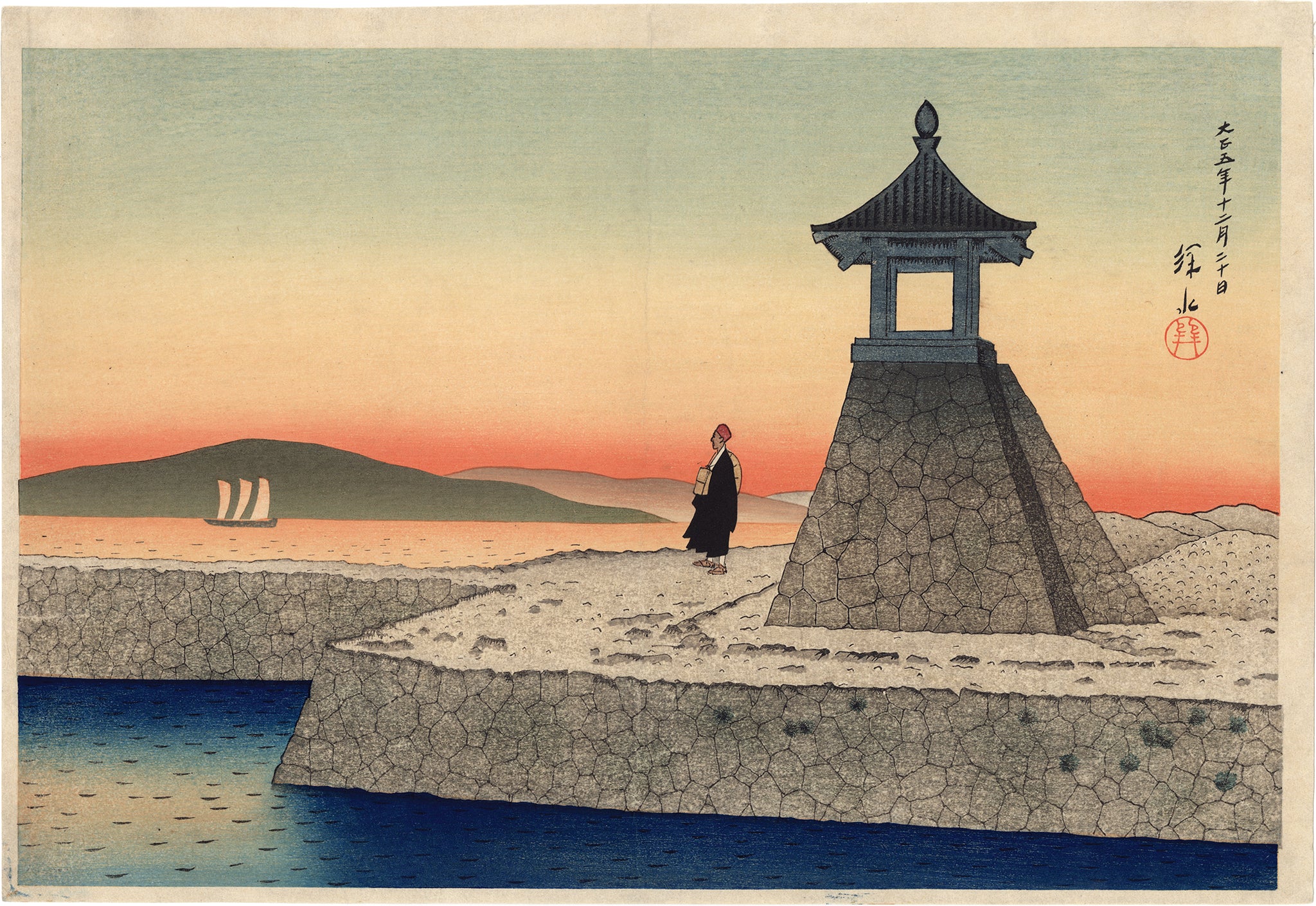 Itō Shinsui 伊東深水: Sunset at Akashi (Sold) – Egenolf Gallery