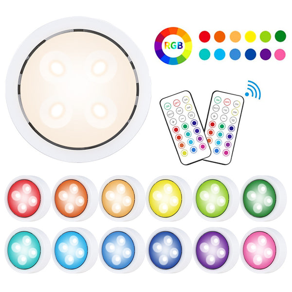 Novelty Place - 3 Pack LED Puck Lights with Remote Control RGB Color Changing LED Closet Lights Dimmable Under Cabinet Lighting Timing Function Night