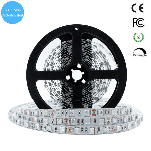 365nm-370nm & 380nm-385nm SMD5050-150 DC 3Am 36W UV (Ultraviolet) LED Strip Flex White PCB Tape Light Ideal for UV Curing, Currency Validation, Mosquito killer, UV Exposure & Medical Field –