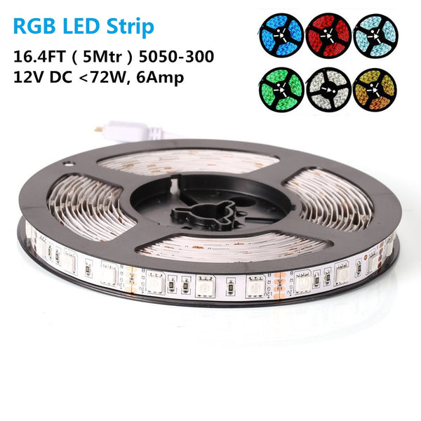 5050 72W 12V 300 Diodes 16.4ft Roll IP68 RGB Led Strip Light with