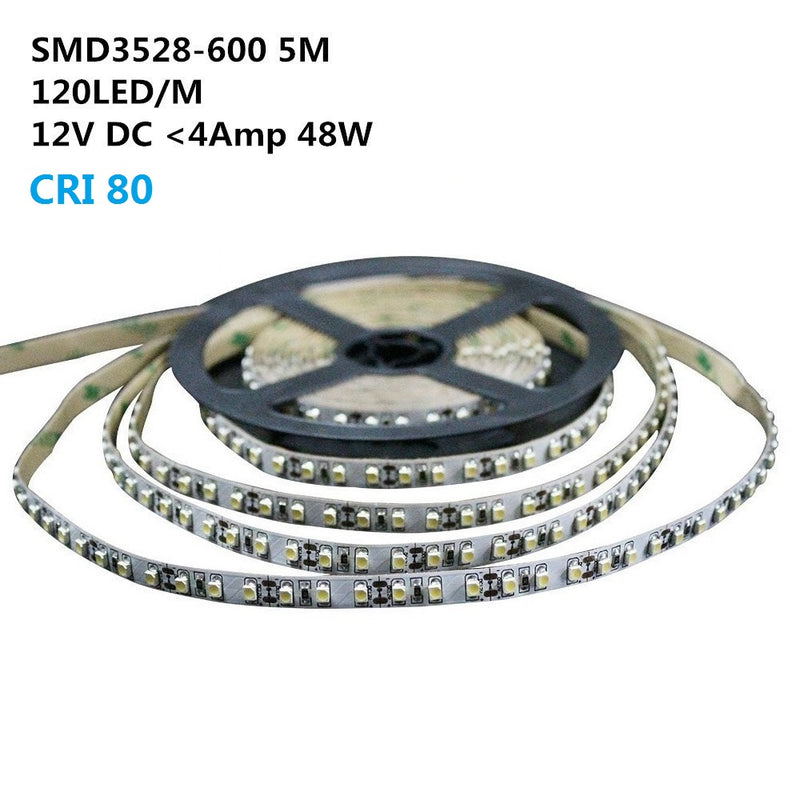 12V Dimmable SMD3528-600 LED Strips 120 LEDs Per Meter 8mm Wi – LEDLightsWorld